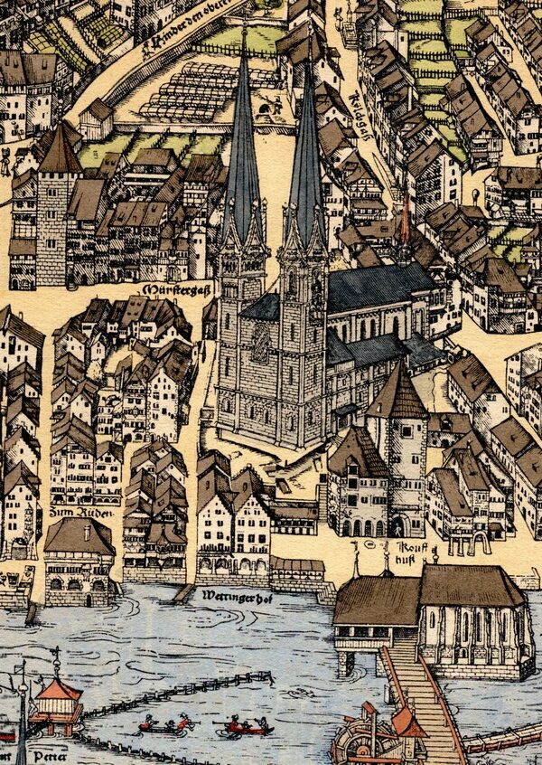 Postkarte · Zuerich · Grossmuenster · Grossmuenster Stadtplan
