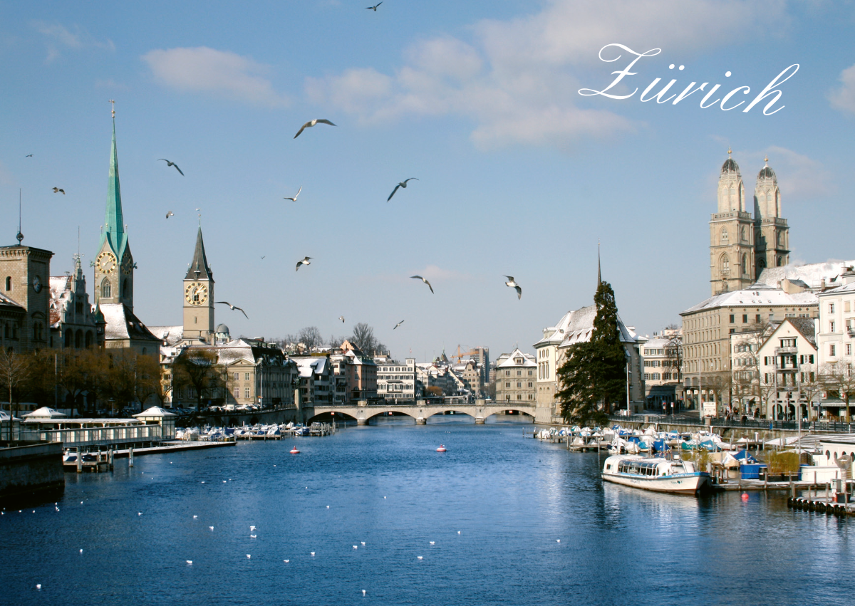 Postkarte · Zuerich · Limmat · Fraumuenster Stpeter Grossmuenster
