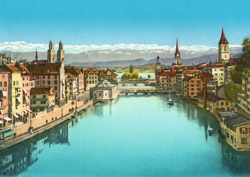 Postkarte · Zuerich · Limmat · Fraumuenster Stpeter Grossmuenster