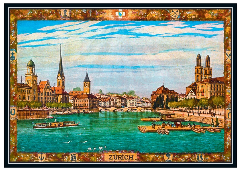 Postkarte · Zuerich · Limmat · Fraumuenster Stpeter Grossmuenster